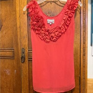 Elegant Coral Ruffled Blouse
